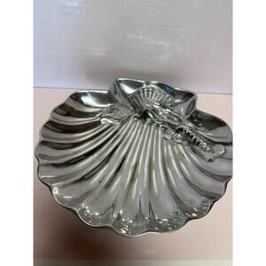 Seashell shaped silver plated lobster detail mediums 10in by 10 in . Heavy
